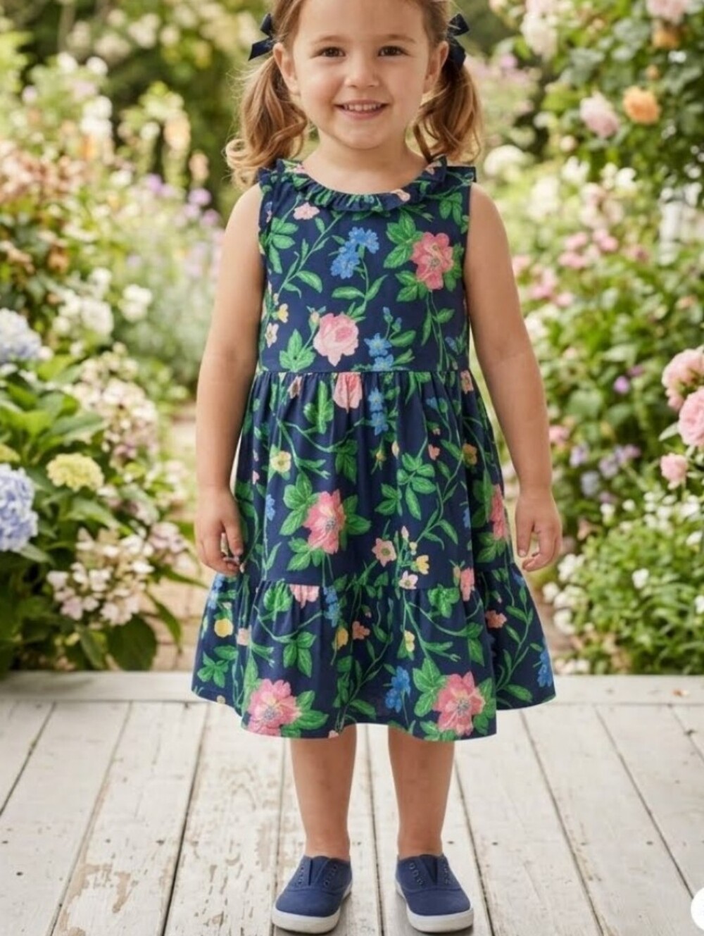 Janie & Jack  Dress Navy Floral  with Pink & Blue Blooms 18- 24 M